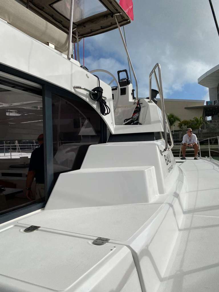 Bali Catspace side deck walkway and stairs to flybridge
