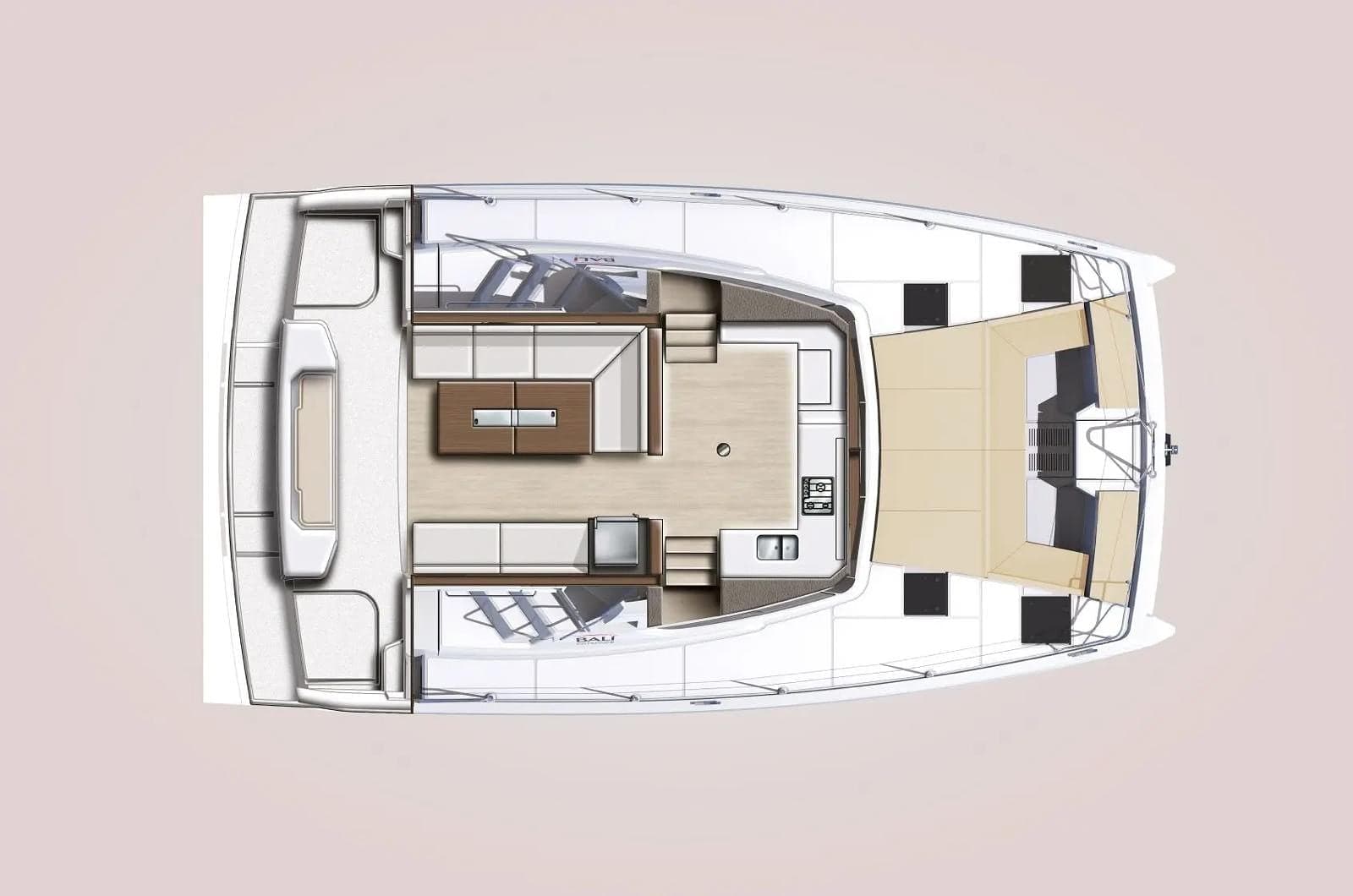 Top-down aerial view of Bali Catspace deck layout